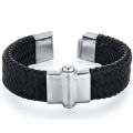 Pulsera de cadena de fábrica al por mayor FH-48 Mens Rivet acento negro pulsera de cuero tejido